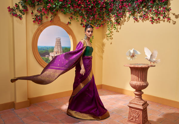 Yaalika - Deep Purple Silk Saree : YBP013826