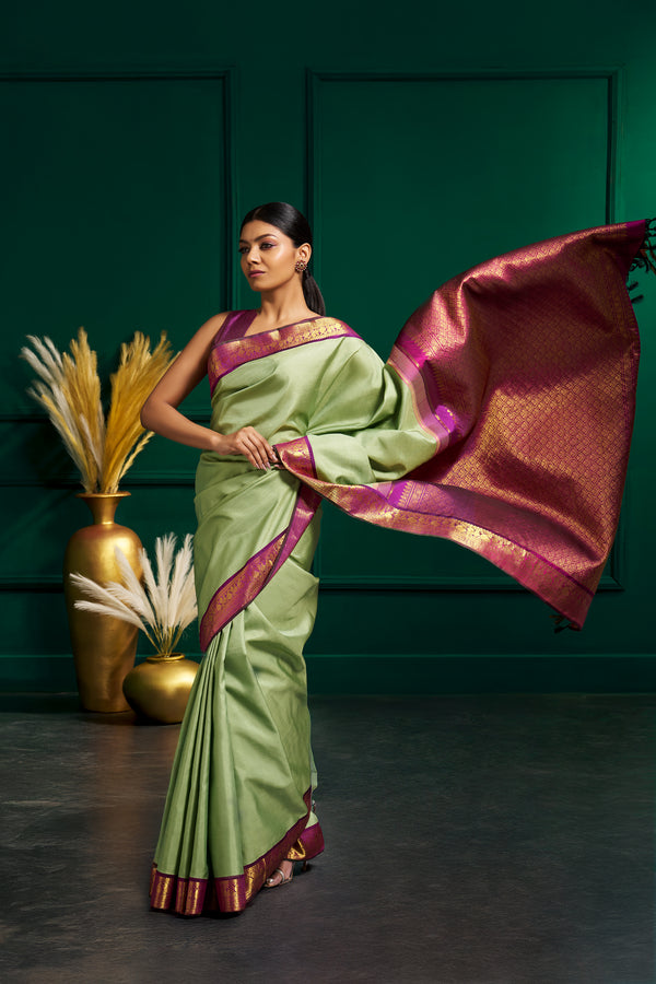 Yaalika - Mint Green Silk Saree : YBN012034