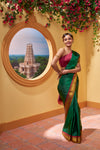 Yaalika - Bottle Green With Maroon Border Silk Saree : YBN012307