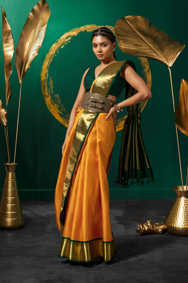 Yaalika - Mango Yellow Silk Saree : YBN013287