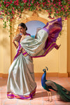 Yaalika - Pale Sage Green Silk Saree : YBN013557