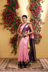 Yaalika - Pastel Pink With Navy Blue Border Silk Saree : YBP011526