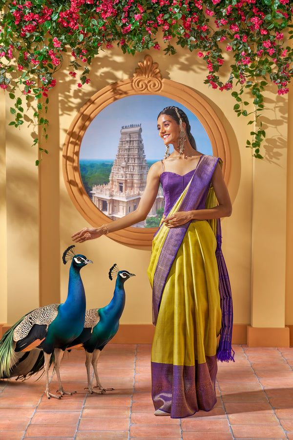 Yaalika - Lemon Yellow Silk Saree : YBP013707