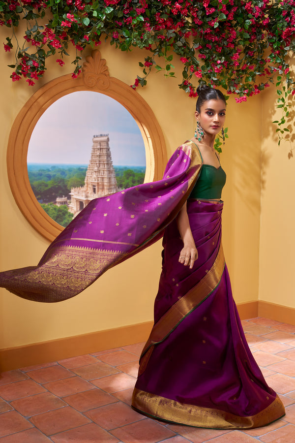 Yaalika - Deep Purple Silk Saree : YBP013826