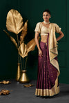 Yaalika - Deep Purple With Cream Pallu Silk Saree : YBP014592