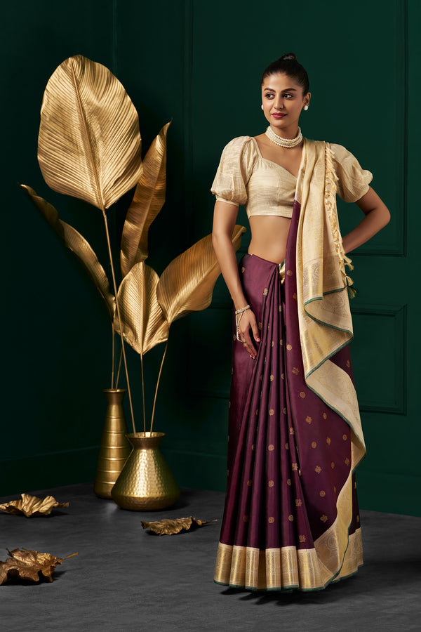 Yaalika - Deep Purple With Cream Pallu Silk Saree : YBP014592