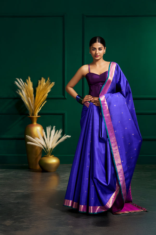 Yaalika - Royal Blue Silk Saree : YBP015705