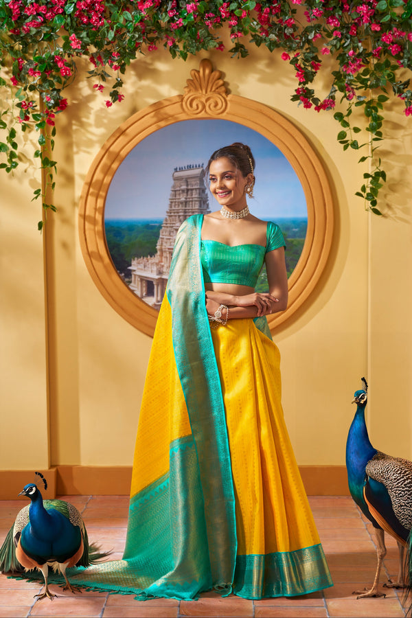 Yaalika - Sunshine Yellow Silk Saree : YBP015965