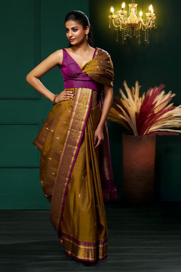 Yaalika - Olive Green Silk Saree : YBP017484
