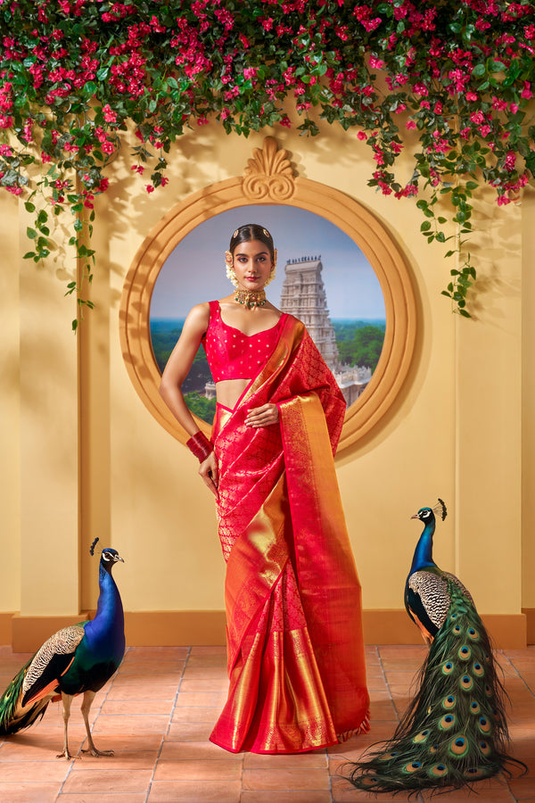 Yaalika - Deep Red Silk Saree : YBP019265