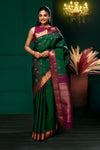 Yaalika - Bottle Green With Purple Border Silk Saree : YBP019425