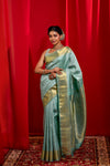 Yaalika - Muted Teal Silk Saree : YBP019578