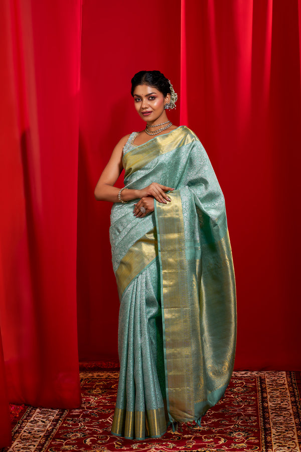 Yaalika - Muted Teal Silk Saree : YBP019578
