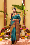 Yaalika - Dark Teal Green Silk Saree : YPP017753