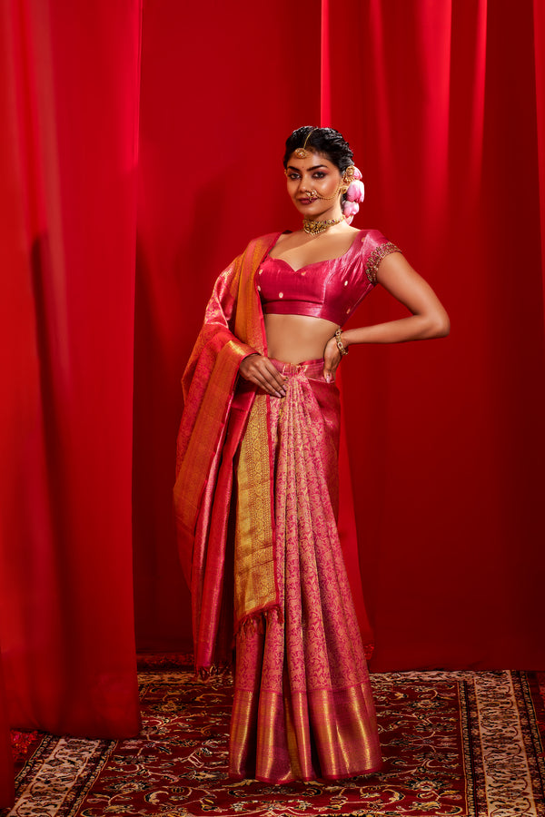 Yaalika - China Rose Silk Saree : YPP019503