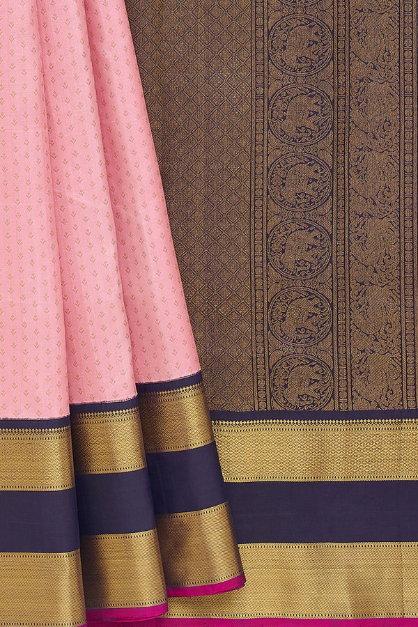 Yaalika - Pastel Pink With Navy Blue Border Silk Saree : YBP011526
