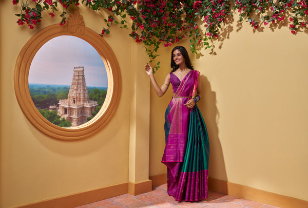 Yaalika - Dark Green Silk Saree : YBP011880