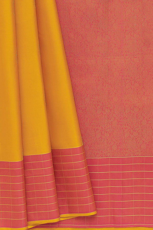 Yaalika - Mustard Yellow And China Rose Border Silk Saree : YBP013947