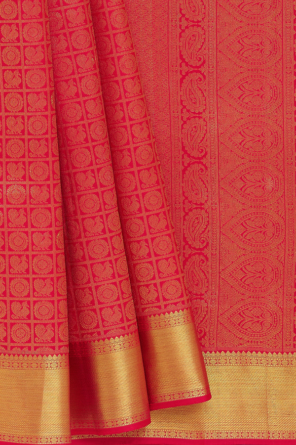 Yaalika - Pinkish Red Silk Saree : YBP014709