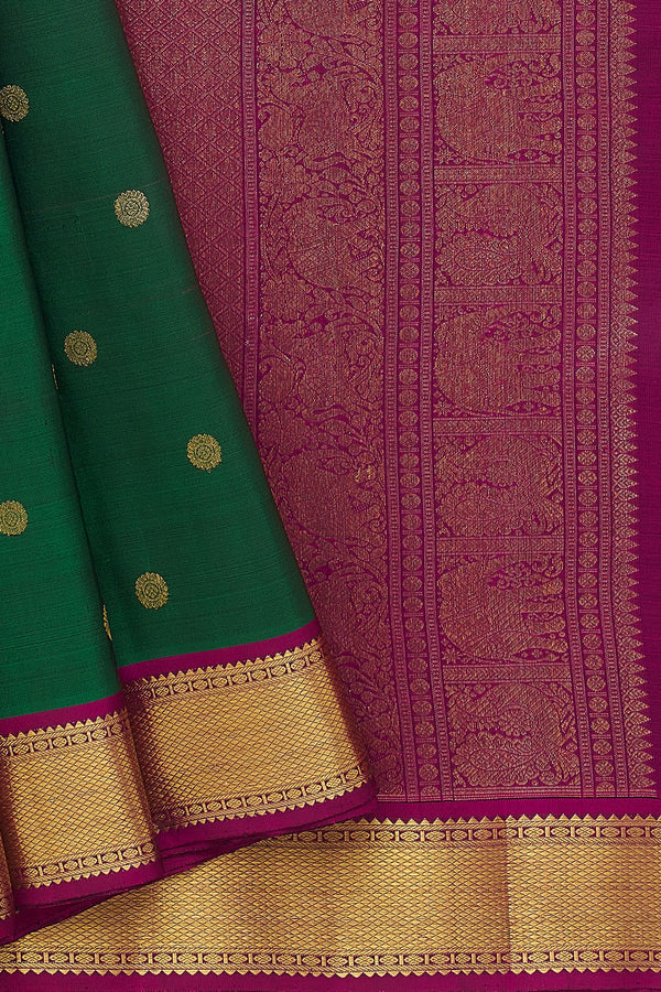 Yaalika - Bottle Green With Purple Border Silk Saree : YBP019425