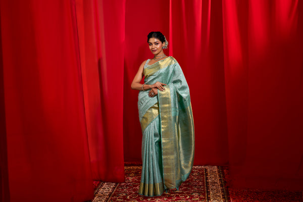 Yaalika - Muted Teal Silk Saree : YBP019578