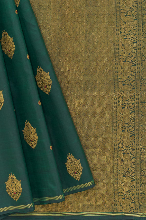 Yaalika - Majestic Bottle Green Silk Saree : YPN016282