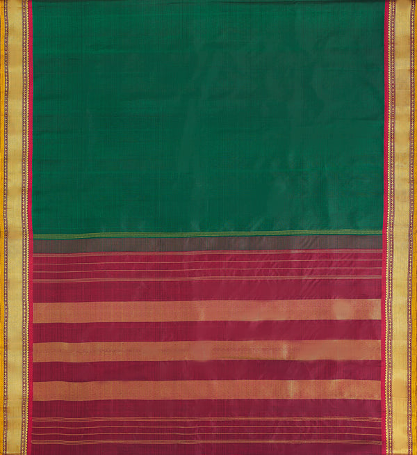 Yaalika - Bottle Green With Maroon Border Silk Saree : YBN012307
