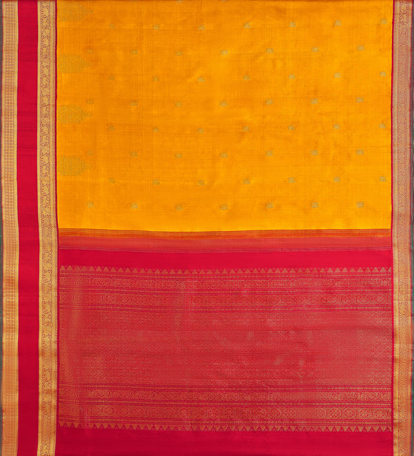 Yaalika - Mustard Yellow With Crimson Red Border Silk Saree : YBP016451