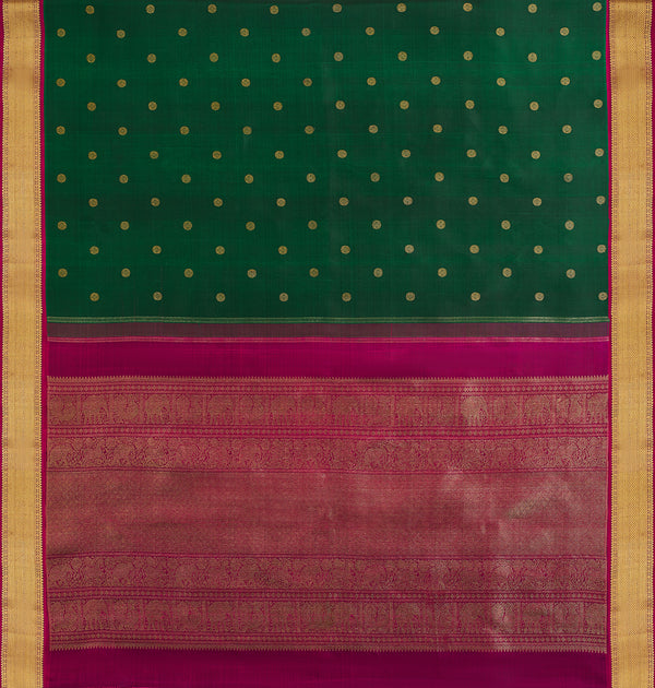 Yaalika - Bottle Green With Purple Border Silk Saree : YBP019425
