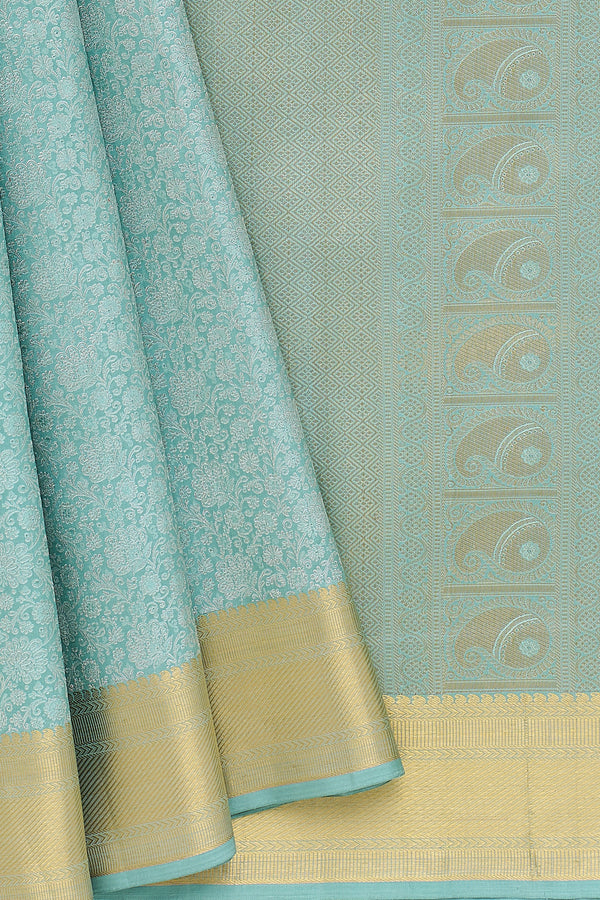 Yaalika - Muted Teal Silk Saree : YBP019578